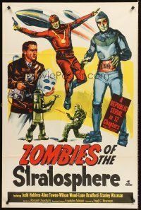 4z998 ZOMBIES OF THE STRATOSPHERE 1sh '52 great artwork image of aliens with guns!