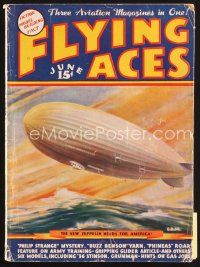 5b158 FLYING ACES magazine June 1936 the new Hindenburg heads for America, art by C.B. Mayshark!