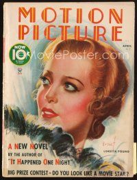 5b141 MOTION PICTURE magazine April 1935 great artwork of pretty Loretta Young by Morr Kusnet!