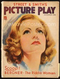5b114 PICTURE PLAY magazine December 1935 artwork of beautiful Greta Garbo by Marland Stone!
