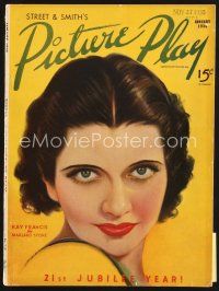 5b115 PICTURE PLAY magazine January 1936 artwork of beautiful Kay Francis by Marland Stone!