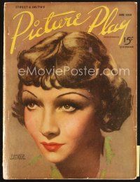 5b119 PICTURE PLAY magazine June 1936 artwork of pretty Claudette Colbert by Bill Foster!