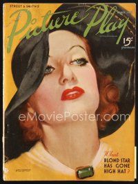 5b117 PICTURE PLAY magazine March 1936 great artwork of Joan Crawford by Marland Stone!