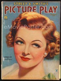 5b113 PICTURE PLAY magazine November 1935 great artwork of pretty Myrna Loy by Tania Sall!