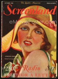 5b104 SCREENLAND magazine October 1928 artwork of pretty Corinne Griffith by Georgia Warren!