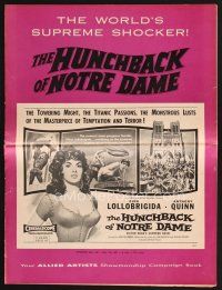 5b370 HUNCHBACK OF NOTRE DAME pressbook '57 Anthony Quinn as Quasimodo, sexy Gina Lollobrigida!
