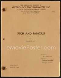 5b315 RICH & FAMOUS revised final draft script April 9, 1980, screenplay by Gerald Ayres!