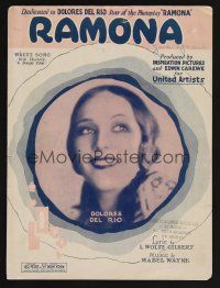 5b265 RAMONA sheet music '28 Ramona, dedicated to Dolores Del Rio in the title role!