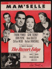 5b266 RAZOR'S EDGE sheet music '46 Tyrone Power, Gene Tierney, W. Somerset Maugham, Mam'selle!