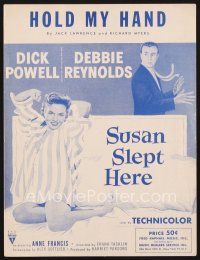 5b275 SUSAN SLEPT HERE sheet music '54 sexy Debbie Reynolds & Dick Powell, Hold My Hand!
