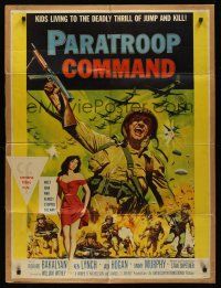 5c064 PARATROOP COMMAND 30x40 '59 AIP, WWII sky-diving, cool art of soldiers & sexy Carolyn Hughes!