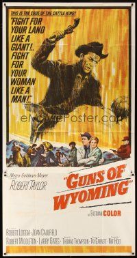5c562 CATTLE KING 3sh '63 cool artwork of Robert Taylor about to pistol-whip guy, Guns of Wyoming!