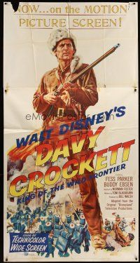 5c570 DAVY CROCKETT, KING OF THE WILD FRONTIER 3sh '55 Disney, classic art of Fess Parker!