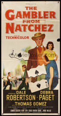 5c585 GAMBLER FROM NATCHEZ 3sh '54 Dale Robertson, Debra Paget, 3 of spades gambling artwork!