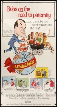 5c593 GLOBAL AFFAIR 3sh '64 wacky cartoon art of Bob Hope with sexy girls in baby carriage!