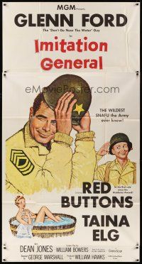 5c612 IMITATION GENERAL 3sh '58 art of soldiers Glenn Ford & Red Buttons + sexy Taina Elg!
