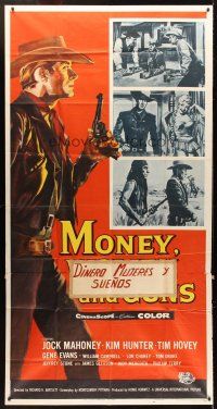 5c657 MONEY, WOMEN & GUNS 3sh '58 cool full-length art of cowboy Jock Mahoney with revolver!