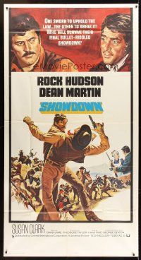 5c687 SHOWDOWN int'l 3sh '73 Rock Hudson billed over Dean Martin, cool western art!