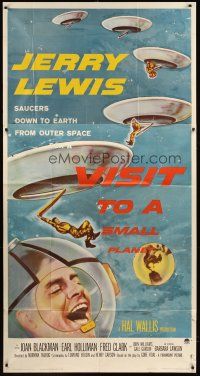 5c708 VISIT TO A SMALL PLANET 3sh '60 wacky alien Jerry Lewis saucers down to Earth from space!