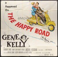 5c175 HAPPY ROAD 6sh '57 romantic art of Gene Kelly & Barbara Laage riding & kissing on Vespa!