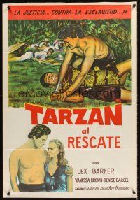 5c513 TARZAN & THE SLAVE GIRL Argentinean R1960 different image of Lex Barker pinning man to ground!