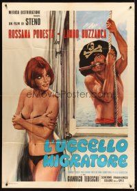 5c287 L'UCCELLO MIGRATORE Italian 1p '72 different art of sexy near-naked Rossana Podesta & pirate!