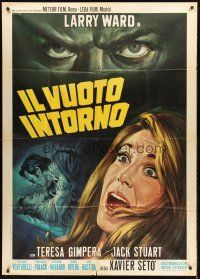 5c328 SHADOW OF DEATH Italian 1p '69 close up art of terrified girl by Renato Casaro!