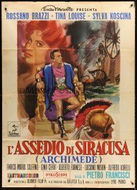 5c330 SIEGE OF SYRACUSE Italian 1p '62 art of Brazzi as Archimedes & Tina Louise by Cesselon!