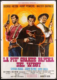 5c090 HALLELUJA FOR DJANGO Italian 2p '67 cool art of cowboys & priest with gun by Symeoni!