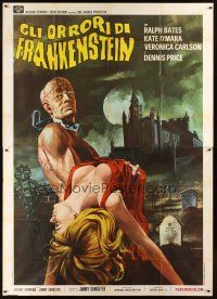 5c094 HORROR OF FRANKENSTEIN Italian 2p '72 Hammer, different Crovato art of monster & sexy girl!