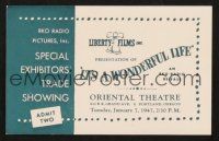 5d165 IT'S A WONDERFUL LIFE movie ticket '46 James Stewart, Donna Reed, Lionel Barrymore, Capra!