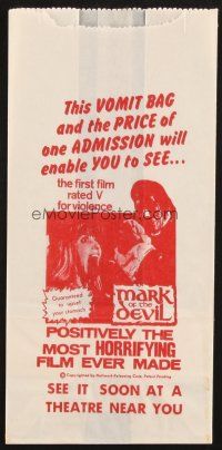5d195 MARK OF THE DEVIL vomit bag '70 this movie is guaranteed to upset your stomach!