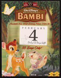 5d147 BAMBI video calendar standee R97 Walt Disney cartoon deer classic, great art w/Thumper!
