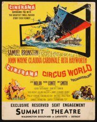 5d187 CIRCUS WORLD standee '65 Claudia Cardinale, John Wayne, Cinerama, different artwork!