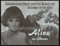 5d223 ALINA trade ad '68 sexy Gina Lollobrigida in title role, cool image of the Alps!