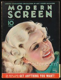 5e097 MODERN SCREEN magazine July 1933 incredlbe portrait of sexy blonde bombshell Jean Harlow!