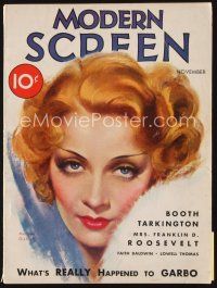 5e096 MODERN SCREEN magazine November 1932 cool artwork portrait of Marlene Dietrich!