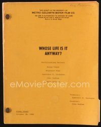 5e251 WHOSE LIFE IS IT ANYWAY revised final draft script October 28, 1980 w/rehearsal call sheet!