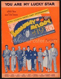 5e257 BROADWAY MELODY OF 1936 sheet music '35 Jack Benny & cast lined up. You Are My Lucky Starl