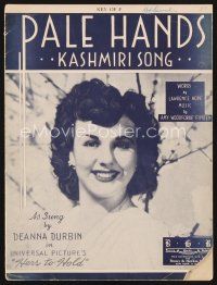 5e274 HERS TO HOLD sheet music '43 portrait of pretty Deanna Durbin, Pale Hands!