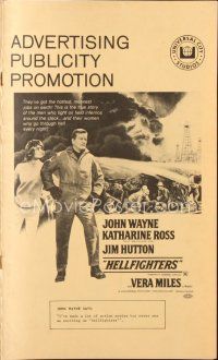 5e341 HELLFIGHTERS pressbook '69 John Wayne as fireman Red Adair, Katharine Ross, blazing inferno!