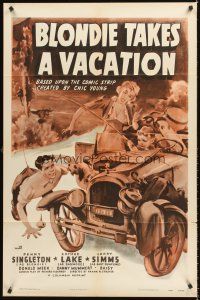 5f230 BLONDIE TAKES A VACATION 1sh R50 Penny Singleton & Arthur Lake go to the country, wacky art!