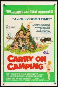 5f258 CARRY ON CAMPING 1sh '71 Sidney James, English nudist sex, wacky camping artwork!