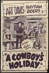 5f293 COWBOY'S HOLIDAY 1sh '49 wacky Art Davis and his Rhythm Riders!