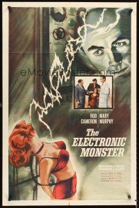 5f362 ELECTRONIC MONSTER 1sh '60 Rod Cameron, artwork of sexy girl shocked by electricity!