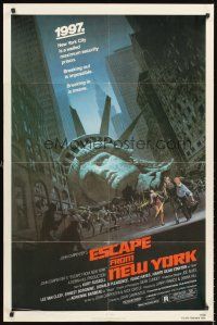 5f374 ESCAPE FROM NEW YORK 1sh '81 Carpenter, art of decapitated Lady Liberty by Barry E. Jackson!