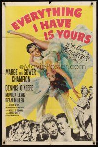 5f376 EVERYTHING I HAVE IS YOURS 1sh '52 full-length art of Marge & Gower Champion dancing!