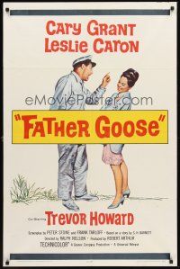 5f390 FATHER GOOSE 1sh '65 art of sea captain Cary Grant yelling at pretty Leslie Caron!