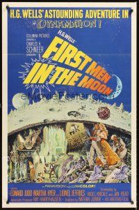 5f401 FIRST MEN IN THE MOON 1sh '64 Ray Harryhausen, H.G. Wells, great sci-fi artwork!