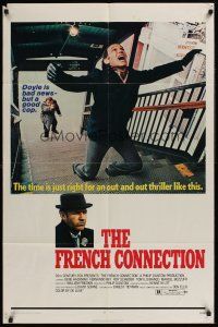 5f412 FRENCH CONNECTION 1sh '71 Gene Hackman in movie chase climax, directed by William Friedkin!